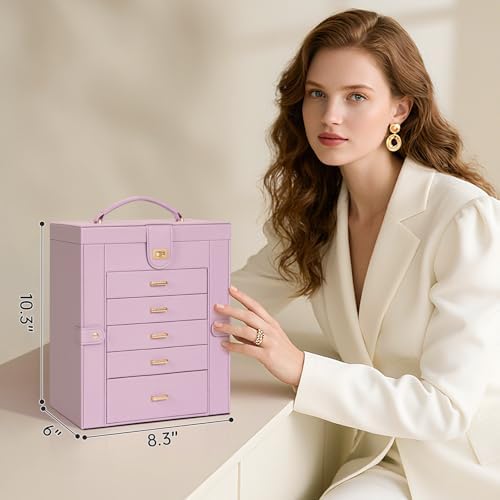 AKOZLIN 6-Tier Jewelry Box Organizer 5 Drawers Storage Purple Regular