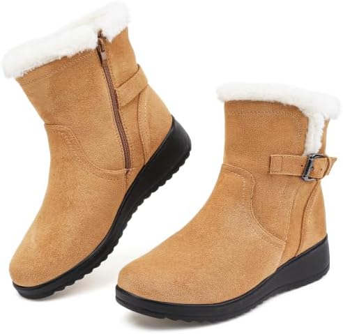 Womens Snow Boots Leather Winter Warm Boots Platform Ankle Booties