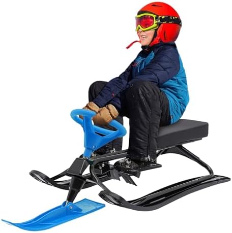 Snow Racer Sled for Kids & Teens - 18-Inch Ski Slider with Steering Wheel & Dual Brakes - Sturdy Steel Frame, Supports Up to 220 lbs - Winter Sports Gift for Ages 3-15