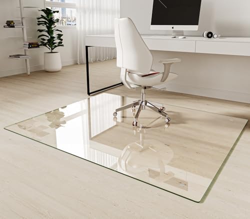 Koonmi Tempered Glass Chair Mat 51"x63" - Premium Office Chair Mat for Hardwood Floors & Low-Pile Carpet with 4 Non-Slip Pads - Thick Scratch-Resistant Surface