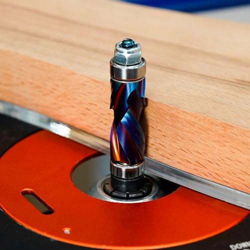 SpeTool Coated Compression Flush Trim Router Bit 1/2 Shank 3/4 Cutting Diameter, Top & Bottom Bearing Extra Long