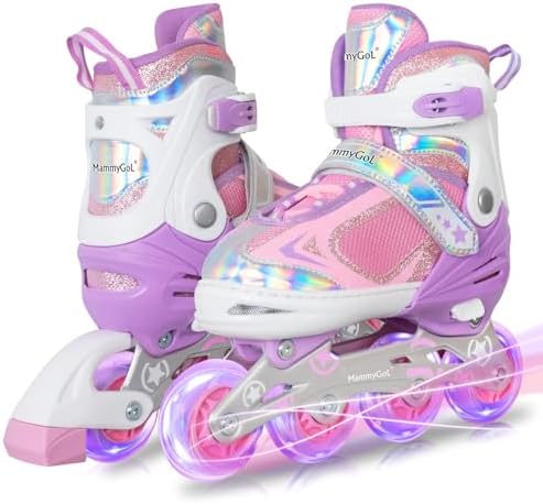 MammyGol Adjustable Inline Skates for Kids Boys Girls Youth Blades Roller Skates with Light up Wheels Ages 4-16