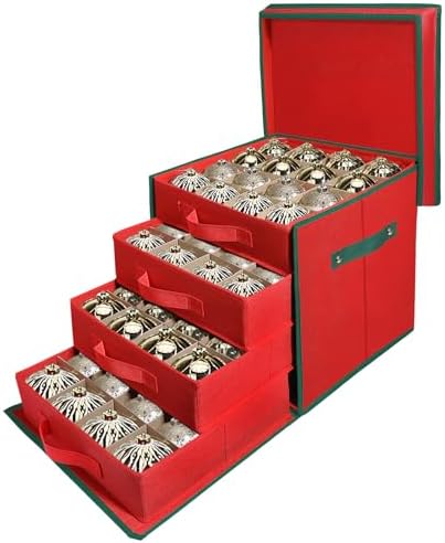 Premium Christmas Ornament Storage Box Keeps 64 3" & 4 Individual Trays ﻿