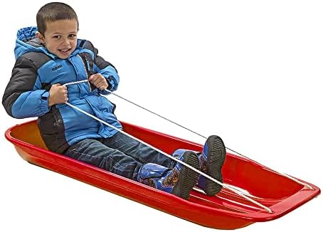 Lucky Bums Kids 48 Inch Single Person Plastic Snow Toboggan Sled for All Winter Conditions with Pull Rope for Children Ages 8 to 15, Red