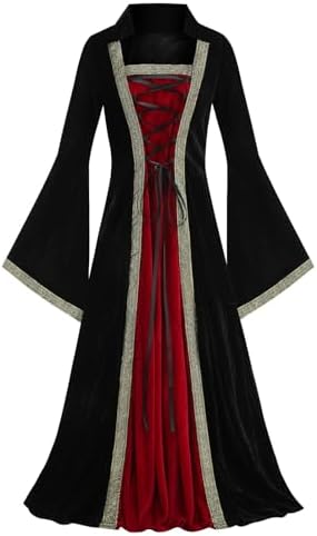 Colorful House Women Hooded Medieval Renaissance Dress Halloween for Adult
