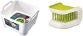 Joseph Joseph 85055 Wash & Drain Wash Basin Dishpan, White & BladeBrush Knife and Cutlery Cleaner Brush Bristle Scrub Kitchen Washing Non-Slip, One Size, Green