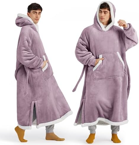 Bedsure Wearable Blanket Hoodie, Long Hooded Blanket Sweatshirt as Christmas Birthday Gifts for Men Cozy Sherpa Hoodie for Adult, Oversize, Lavender