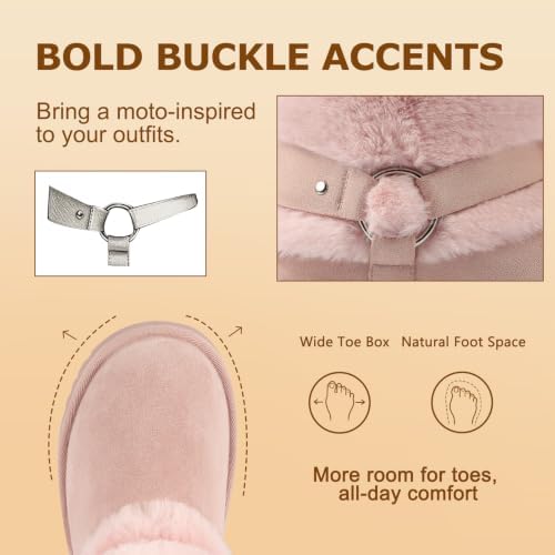 Furry Winter Boots for Women Block Heels Platform Buckle Slip On