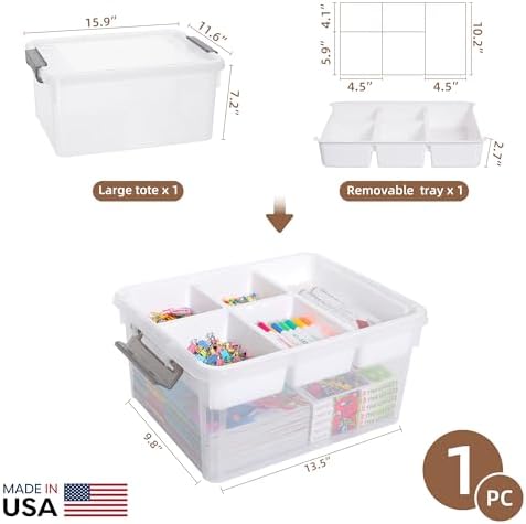 Citylife 17QT Clear Craft Organizers and Storage Box with Removable Tray