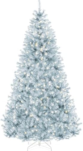 Best Choice Products 6ft Pre-Lit Ice Blue Christmas Tree, Full Artificial Holiday Decoration w/ 947 Branch Tips, 250 Lights, Foldable Base
