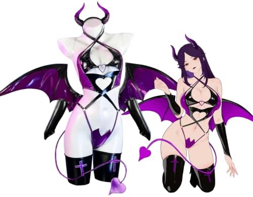 KORURACLUB Succubus Costume PU Devil Cosplay Lingerie Set