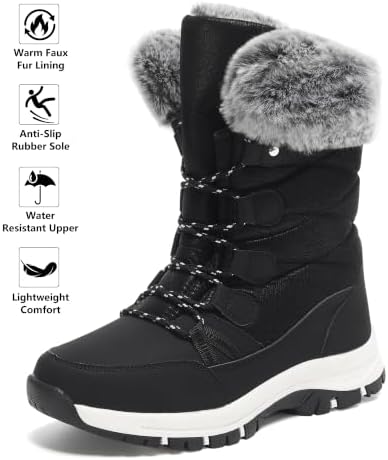 Women's Snow Boots Warm Fur Lined Anti-Slip Winter Outdoor Shoes