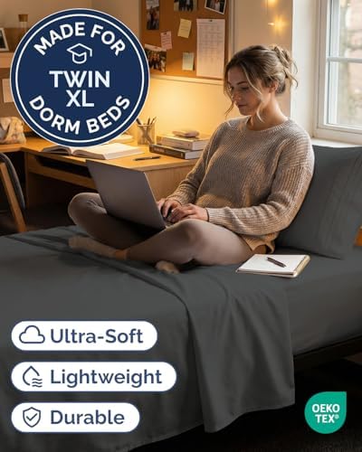 Twin XL Size 3 Piece Sheet Set - Breathable & Cooling Sheets - Charcoal
