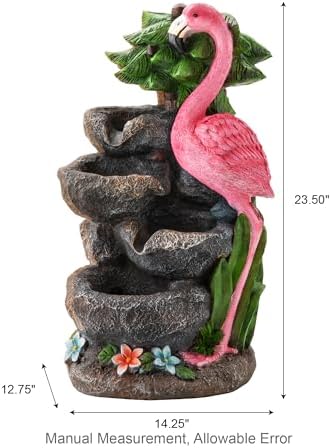 Glitzhome Outdoor Water Fountain, 4-Tiered Flamingo Outdoor Fountain with Lights, 23.5" H Polyresin Decorative Waterfall Feature Garden Fountain with Pump for Garden, Patio, Yard, Deck, Porch Decor