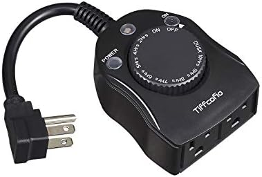 TiFFCOFiO Outdoor Timer Outlet, Dusk to Dawn Light Sensor Timer Weatherproof, 2 Grounded Outlets for Halloween and Christmas Lights, 15A 1/2HP, ETL Listed