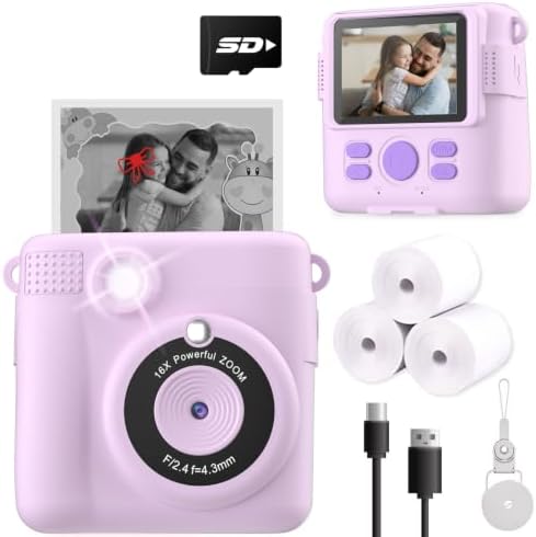 ESOXOFFORE Instant Print Camera for Kids, Christmas Birthday Gifts for Girls Boys Age 3-12,Kids Digital Cameras for Toddler, Portable Toy for 3 4 5 6 7 8 9 10 Year Old Girl -Purple