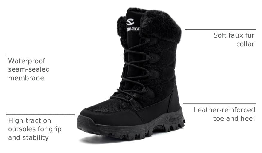 HOBIBEAR Women's Waterproof Winter Snow Boots Lightweight Warm Faux Fur Lined Mid-Calf Booties