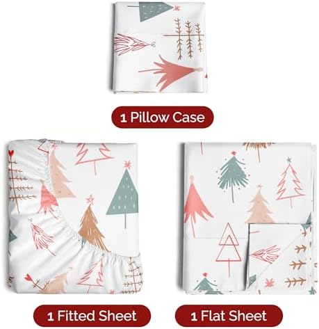 Christmas Sheet Set, Christmas Tree 2, Holiday Xmas Bedding Set - Twin Size