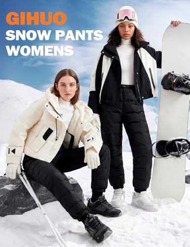 Gihuo Snow Pants Womens Winter Windproof Down Pants Warm Outdoor Ski Pants Padded Loose Ultralight Warm Trousers