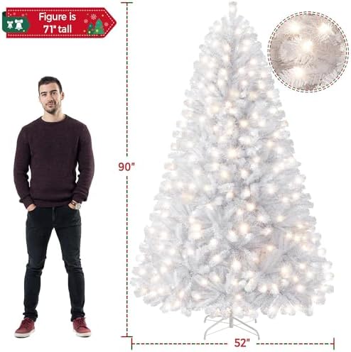 Yaheetech 7.5ft Pre-lit Christmas Tree with 550 Warm White Lights, White