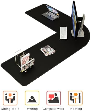Chihein Leather Desk Mat L Shaped 61” x 72.8” x 23.6” (Black)