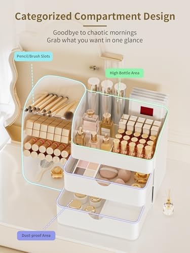 Booklov Small Makeup Organizer for Vanity Countertop, White