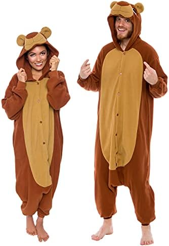 Funziez! Adult Onesie Halloween Costume Animal Dinosaur Shark Unisex Plush One Piece Cosplay Suit for Adults, Men and Women