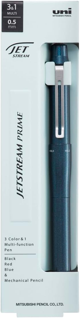 Uni Jetstream Prime 3&1 Multifunction Ballpoint Pen, Equipped with 0.5mm Oil-Based Ink (Black, Red, Blue), 0.5mm Mechanical Pencil, Metal Body, Dark Navy, MSXE4-5500-05D.9