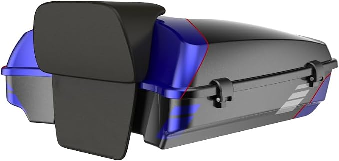 Advanblack Road Glide Tour Trunk Pack Blue Streak Razor Tour Trunk Pack Backrest Pad for '97-'25 Harley Touring Road King Street Glide Electra Glide CVO Models