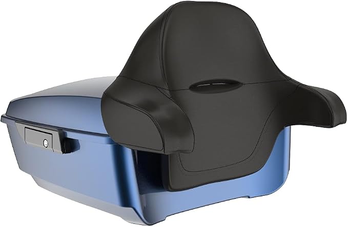 Advanblack Road Glide Tour Trunk Pack Big Blue Pearl King Tour Trunk Pack Luggage +Wrap-Around Backrest Pad for '97-'25 Harley Touring Road King Street Glide Electra Glide CVO models