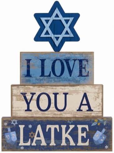 Moucuny 4 Pcs Hanukkah Table Decorations for Home, Star of David Wood Sign