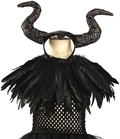 OBEEII Kids Girls Witch Costume Handmade Knitted Tulle Dress Evil Queen Dress Up Costume for Halloween Carnival Cosplay