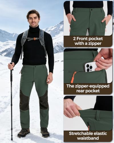 CNBQDD Men's Snow Ski Pants Waterproof Hiking Winter Fleece Lined Pants