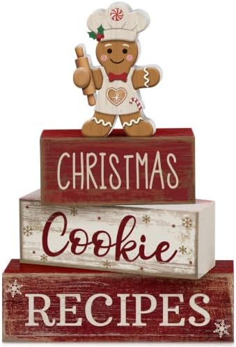 Moucuny 4 Pcs Christmas Table Decorations, Gingerbread Cookie Recipes Sign