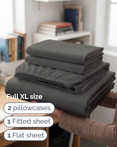 Full XL Sheets - 4 Piece Full XL Sheet Set - Cool & Breathable - Charcoal