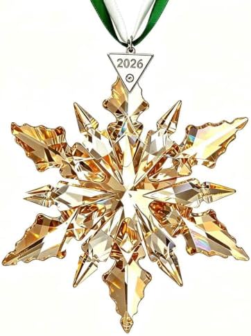 2026Annual Christmas Ornaments Crystal Snowflake Star - Christmas Tree Ornaments Pendant Sun Catcher Home Hanging Decor (2026 Golden Crystal)