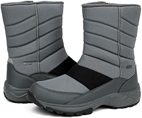 SILENTCARE Mens Winter Mid-Calf Snow Boot Fur Warm Waterproof Slip On Outdoor Athletic