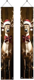 2PCS Christmas Porch Banner Decoration Reindeer Door Sign Hanging Decorations for Outdoor Indoor 71 x 12 Inch Front Door Xmas Decor Holiday Wall Fireplace Entryway Banner Party Supplies