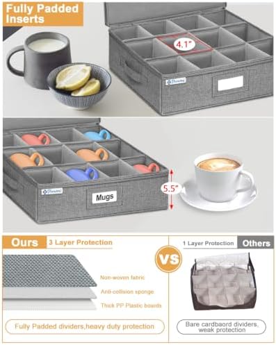 punemi Mug Storage Organizer, 2-Pack Hard Shell Boxes for Packing & Moving