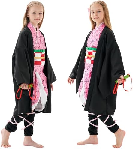 Girls Kimono Costume Girls Cosplay Costumes Cloak Outfits Set Halloween Pink Uniform with Accessories