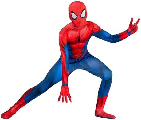 Marvel Spider-Man Official Youth Deluxe Zentai Costume - Deluxe Two-Way Stretch Spandex with Invisible Zippers and Wrist Openings for Added Convenience (L)