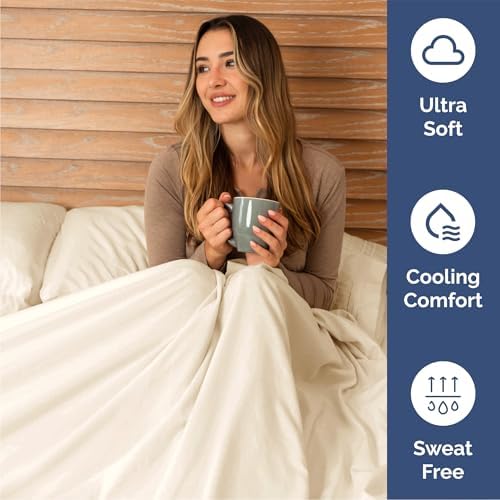 Queen Size 4 Piece Sheet Set - Breathable & Cooling Sheets - Off White