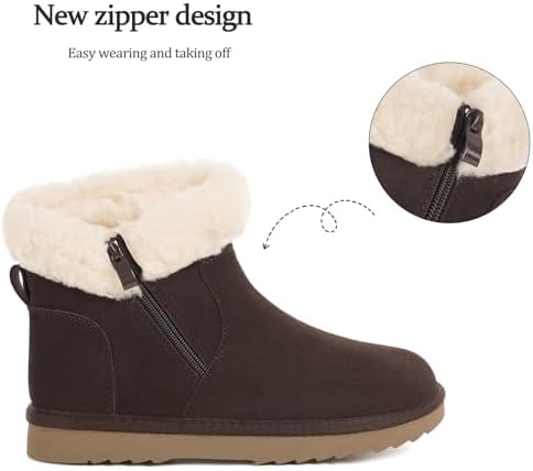 Hsyooes Snow Boots for Women Suede Leather Winter Boots Warm