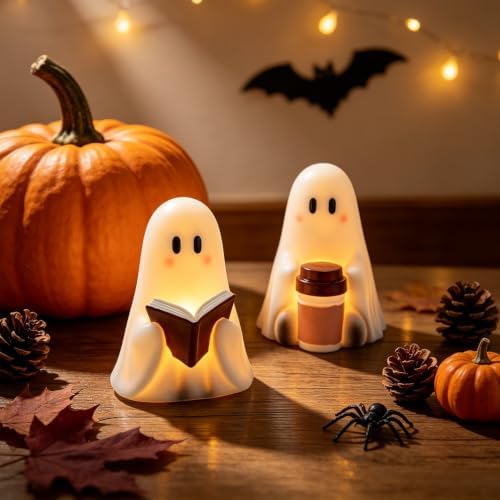 Wondise Cute Ghost Halloween Flameless Candles with 6hrs Timer