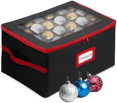 HOLDN’ STORAGE Christmas Ornament Storage Box with Dividers - Fits 72-3” Ornaments, 3 Removable Trays, Durable & Space-Saving, Clear Top Lid, Convenient Storage Designed, Black