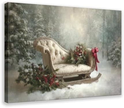 JDBeehpy Retro Christmas Sled Wall Art Canvas Prints Framed 20x30inch