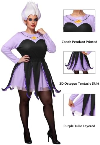 AOBUTE Adult Halloween Octopus Costume Set Plus Size Purple Tentacle Dress