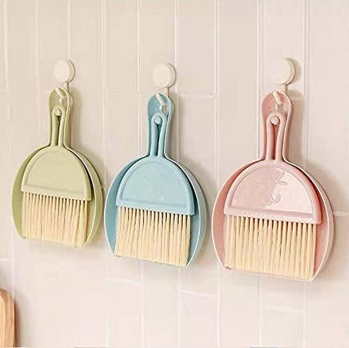 (Pack of 2 Mini Desktop Plastic Sweep Cleaning Brush Keyboard Brush Small Broom Dustpan Set with Hanging Hook