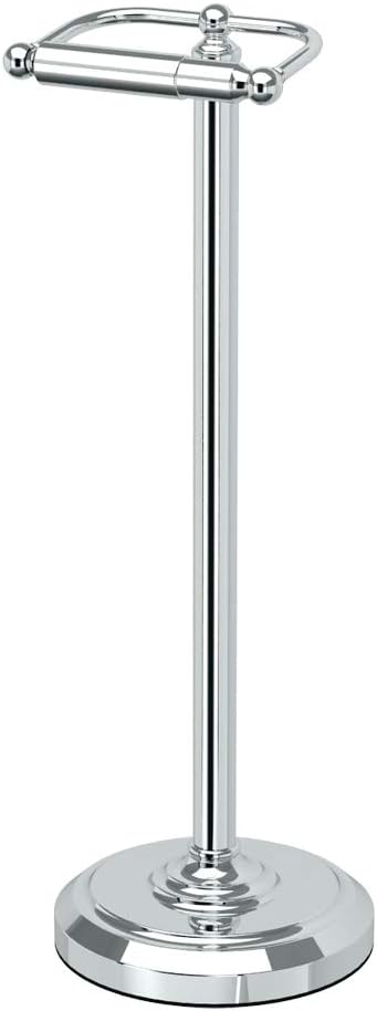 Gatco 1436C Toilet Paper Holder Stand, Chrome Finish, Freestanding Bathroom Floor Stand, Pedestal, Weighted Base, 22 Inch