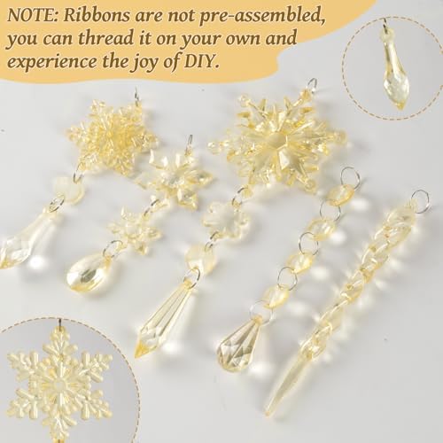 Crystal Christmas Ornaments for Tree Decor, Snowflake, Icicle & Star